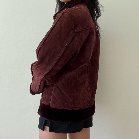 Vintage burgundy suede and faux fur shearling coat - Picture 6 of 9